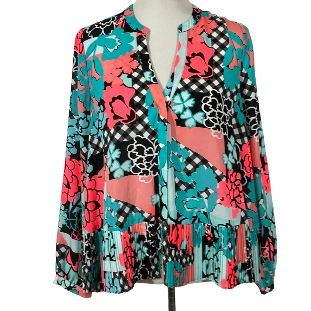 Kaari Blue Bright Floral Print Blouse Sz M NWT